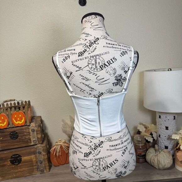 White Fox Cropped Bustier Corset Top Size Small Boning Zipper - Picture 6 of 8